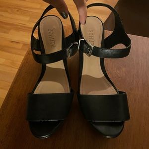 SCHUTZ Black Leather Chunky Strappy 90s Platform